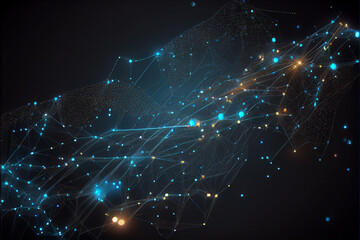 Virtual Reality. Virtual Wave series. Interplay of horizontal sine waves and light particles for data transfer, virtual, artificial, mathematical reality.