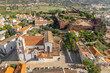 Aerial view of Silves town with famous medieval castle and Cathedral, Algarve region, Portugal.