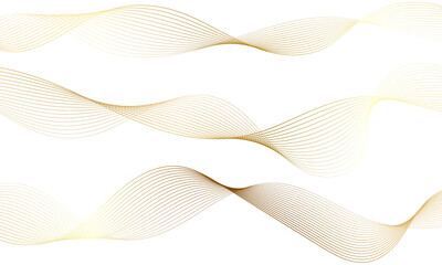 Wall Mural - Abstract gold gradient wave element for design. Digital frequency track equalizer. Stylized line art background. Vector illustration. Wave with lines created using blend tool. Curved wavy line.