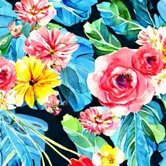 Sticker - 3d Wallpaper gemalte Sommer Blumen mit Wasserfarben