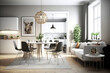 Modern comfortable living room interior design. Peculiar AI generative image.