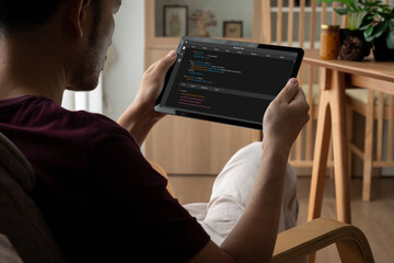 Software development programming on computer screen for modish application and program coding