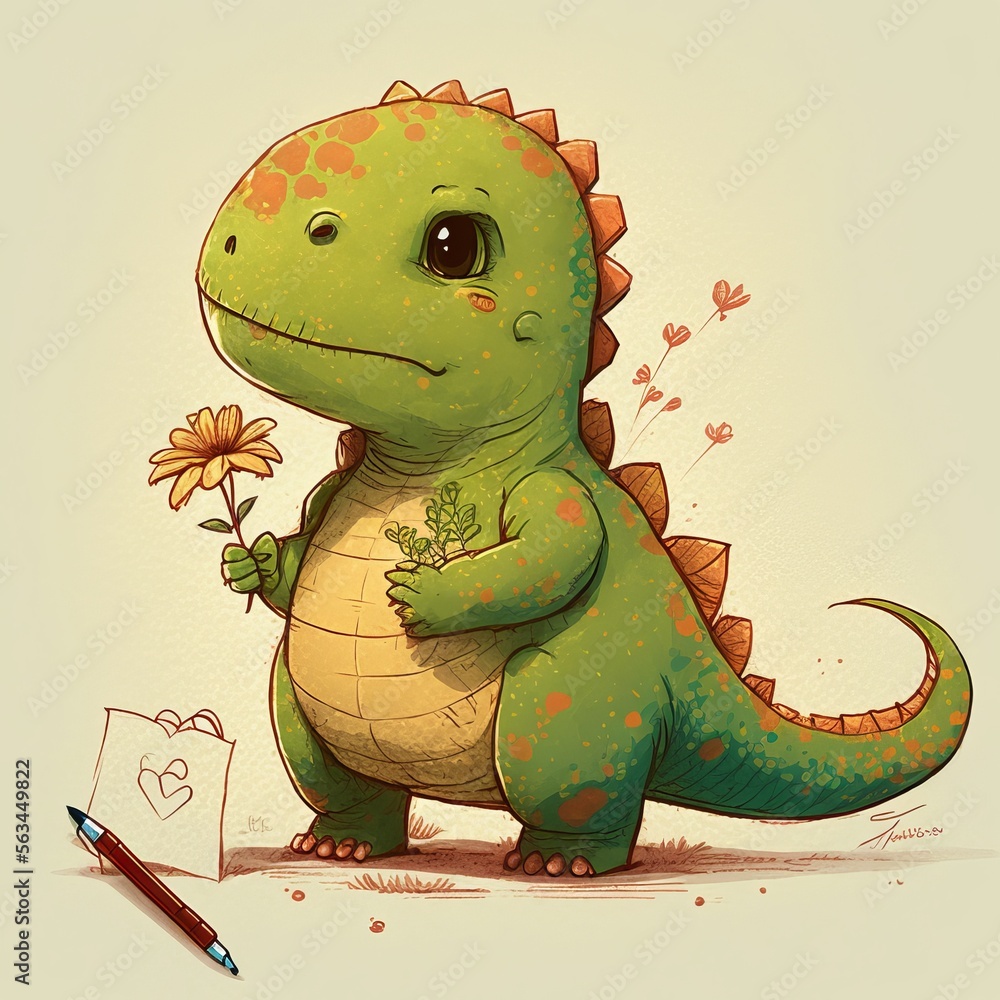 Cute dinosaur hand drawn by kid (generative AI) Stock Illustration ...