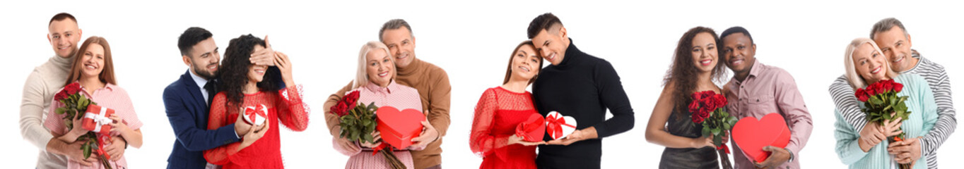 Poster - Set of happy couples on white background. Valentine's Day celebration