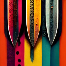 A Pattern Of Daggers Colorful High Contrast Intreicate Detail 