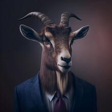 Close Up Of A Goat Wearing A Business Suit Created Generative AI