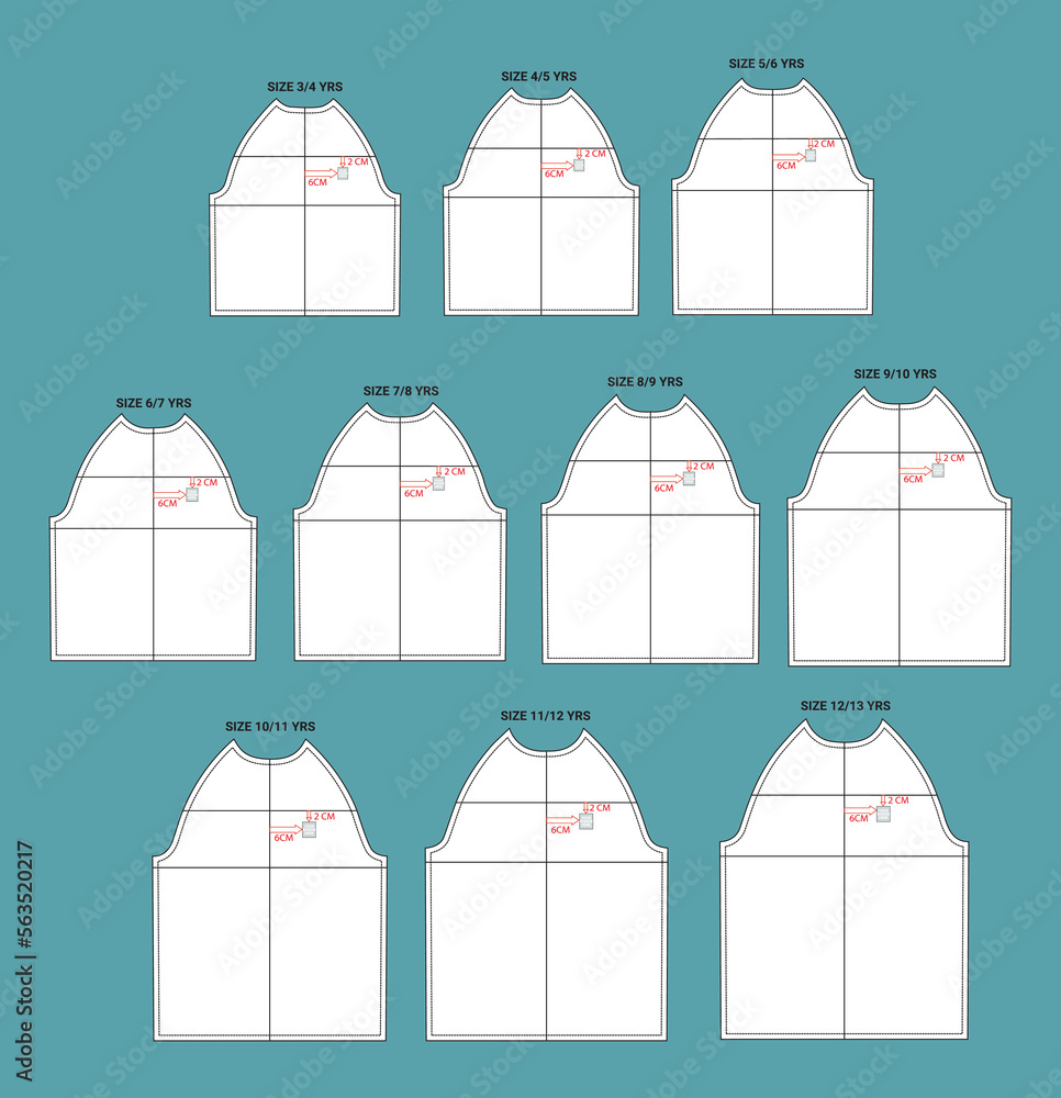 Sewing Plot เวกเตอร์ Stock Apparel sewing pattern with cut and sew measurement ...
