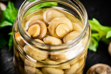 Poster - Opened a glass jar of pickled mushrooms. 