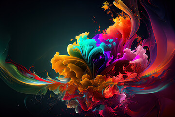 Ink in water. Rainbow of flowers. color explosion. Generative AI