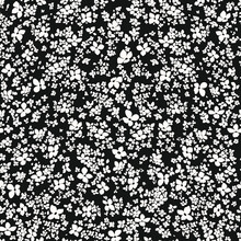 Hand Drawn Small White Flower In A Dark Background.Trendy Liberty Style Seamless Pattern, A Lot Of Different Flowers On The Blooming Field. Millefleurs Background For Fashion Prints, Textile, Walpaper