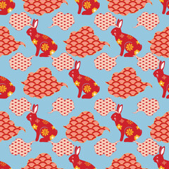 Wall Mural - Lunar new year of the rabbit 2023 vector repeat pattern