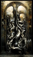 Giger Style Wallpaper Auguste Rodin Gate Of Hell Sculpture Metallic Airbrushed 