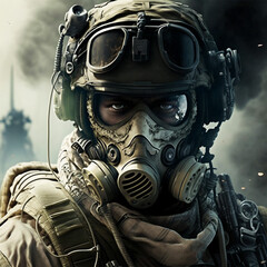 soldier with gas mask