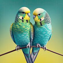 Two Blue And Yellow Parrots. Generative AI Image.