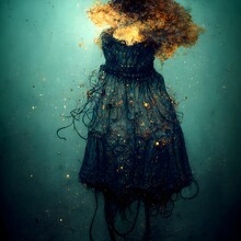 Textures Exploding Curly Furry Victorian Knotted Metal Jumper Nightdress Electrocuted Exploding In Inky Under Sea 