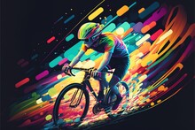 Young Man Riding Cycle With Colorful. Illustration. Anime. Digital Painting Art. Digital Painting Style. Generative AI