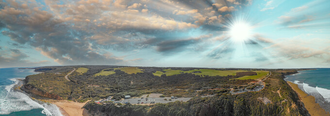 Wall Mural - Panoramic aerial view of Torquay Beach along the Great Ocean Road, Australia