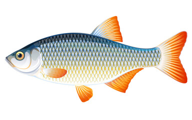 Canvas Print - Realistic rudd fish isolated illustration, one freshwater fish on side view