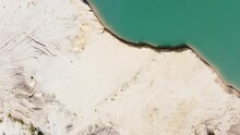 Waste Rock Dumps, Lake In Ilmenite Quarry, Vertical Aerial View
