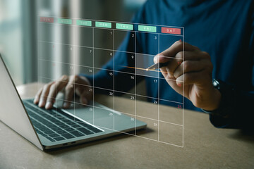project management concept , analyst working with computer in management system to make report with 