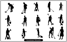 Vector Silhouette Of A Cleaning Lady On A White Background.
