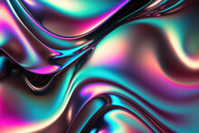 Holographic Liquid Background. Holograph Color Texture With Foil Effect. Halographic Iridescent Backdrop. Pearlescent Gradient For Design Prints. Rainbow Metal. Generative Ai Illustration