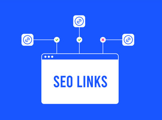 Wall Mural - illustration of a browser with the inscription seo links, highlighting the difference between live b