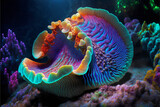 Fototapeta Do akwarium - Beautiful giant clam bright colors AI generator