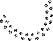 Paw  Foot Trail Print Of Cat. Dog, Puppy Silhouette Animal Diagonal Tracks.