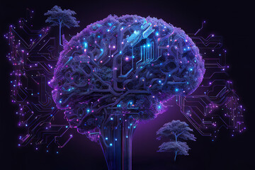 Wall Mural - human brain showing intelligent thinking processing through the concept of a neural network printed 