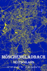 Blaue-Gelb minimalistische Stadtkarte Mönchengladbach 