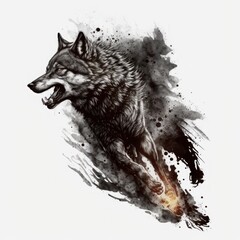 Naklejka na meble wolf attacking, tattoo, White background
