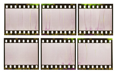 Wall Mural - souped 35mm negative film strips, real scan of empty film material with scanning light interferences and developing smear marks, single retro photo placeholder.