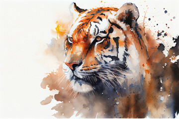 Wall Mural - Tiger in Aquarellfarben isoliert auf weißen Hintergrund. Generative Ai