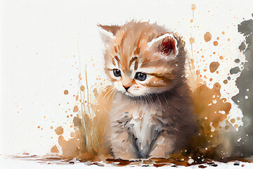 Naklejka na meble Katze in Aquarellfarben isoliert auf weißen Hintergrund. Generative Ai