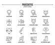 Prostatitis symptoms, diagnostic and treatment vector icon set. Line editable medical icons.