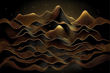 Wall Mural - Luxury gold abstract line art background. Mountain topographic map background with golden lines texture, wallpaper design for wall arts, fabric , packaging , web, banner, app, wallpaper