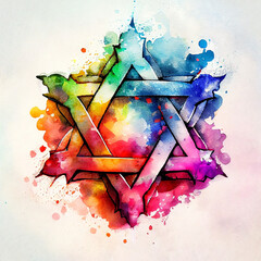 Wall Mural - Star of David, Judaism symbol, ai illustration in watercolor style