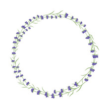 Lavender Round Wreath. Wedding Invitation Card. Circle Frame With Lavender Flowers. Isolated On White Background. Vector Illustration.