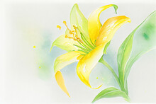 A Single, Delicate Lily, With Petals Unfurling To Reveal A Bright Yellow Center, Generative Ai Illustration