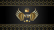 royal vip members only business card for casino, greating black and gold card, vip invitation with crown, shield with wings, background with ornament