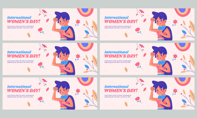 Wall Mural - happy women day horizontal banner template set vector flat design