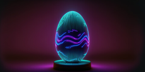 Futuristic easter egg made of neon light, vibrant magenta, pink, and blue colours. Easter concept.