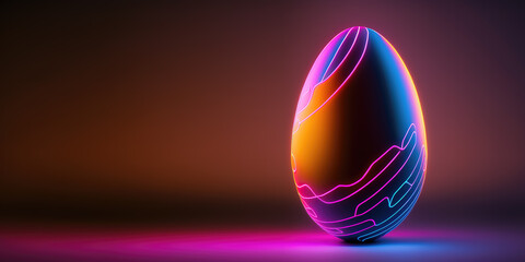 Futuristic easter egg made of neon light, vibrant magenta, pink, and blue colours. Easter concept.