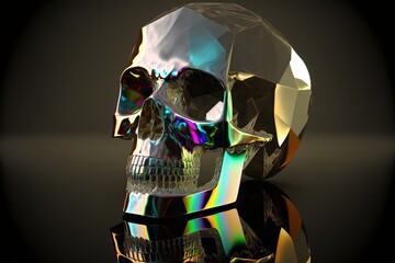 Wall Mural - Crystal skull illustration with octagonal shapes, dark background. Generative AI