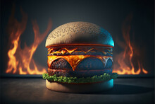 Hamburger, Delicious Food, Meat Flame Grilled, Generative Ai