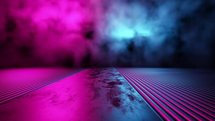 Wall Mural - Blue And Purple Lights In A Storm Video Loop Animation For Posters With Futuristic Objects. 3D Concept World, Digital Scene. 4K Template, Seamless Motion, Abstract Movement, Cycled Endless Render.