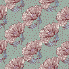 Naklejka na meble Vintage outline flower endless background. Delicate floral line seamless pattern.