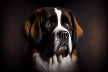 Portrait Of A Saint Bernard Dog On A Black Background. Generative Ai
