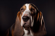 portrait of a basset hound dog on a black background. generative ai